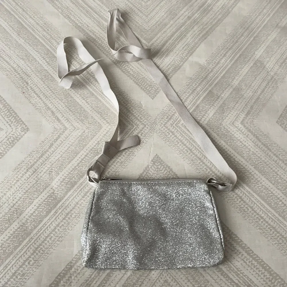 Crewcuts Girls Little Silver Sparkle Ribbon Handle Bag